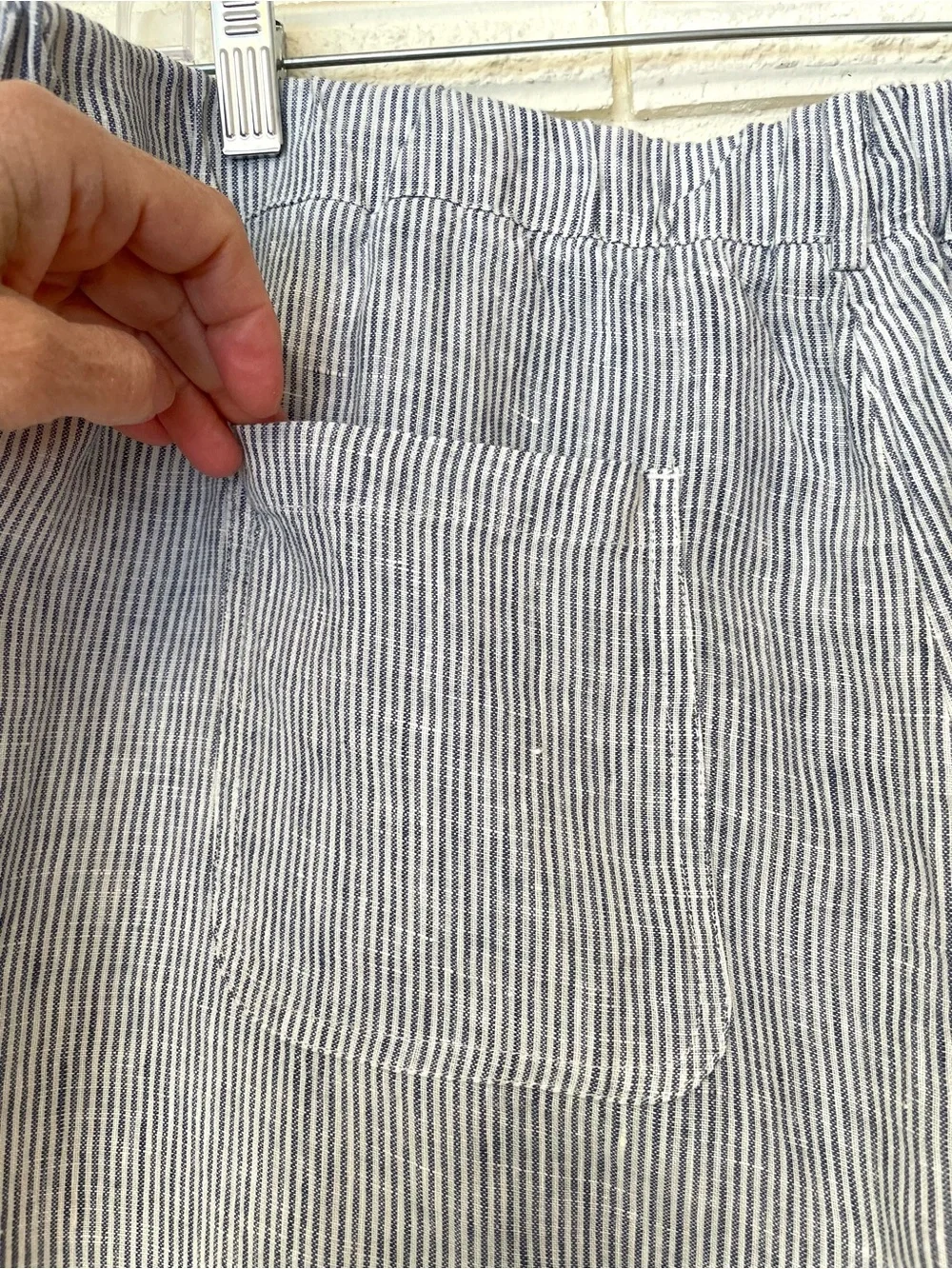 Quince 100% European Linen Blue Pinstripe Jacket and Pant Set Womens XL Coastal